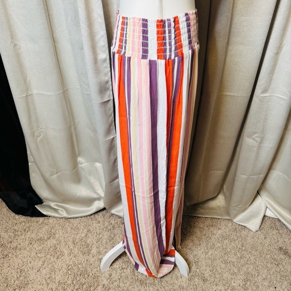 One 5 One Wide Leg Pants in Red and Purple with Elastic Waistband - Picture 2 of 12